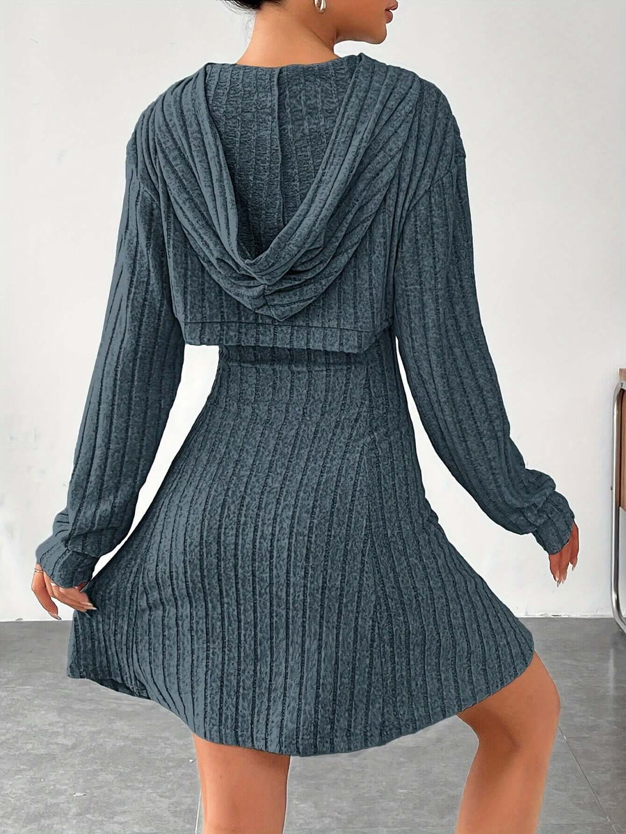 Women's Mini Knit Dress with Chest Cutout and Hood