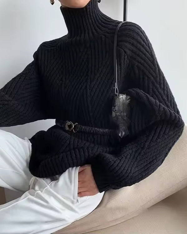 Women's Turtleneck Sweater with Knit