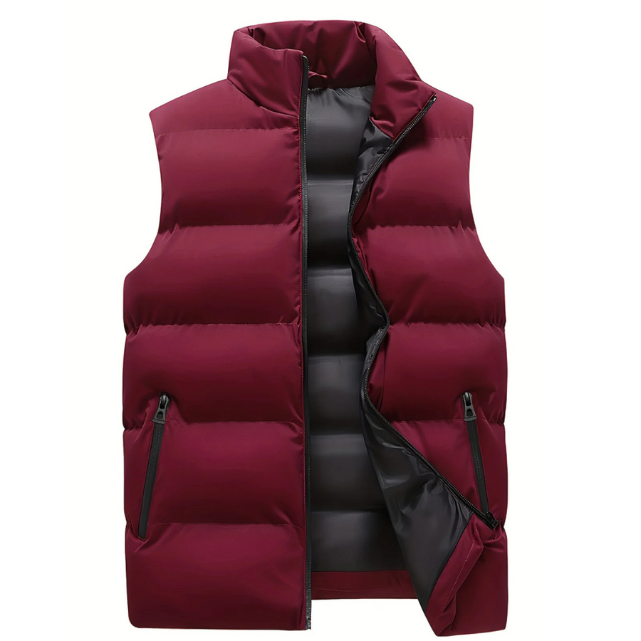 Men's Quilted Puffer Vest, Stand Collar, Zip Front, Sleeveless