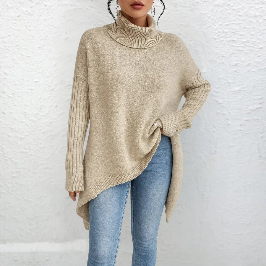Women's Turtleneck Sweater with Knit and Breathable Fabric