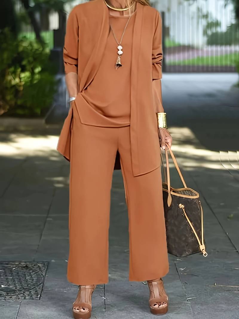 Women's Three-Piece Pantsuit Set Long Sleeve Top Blazer