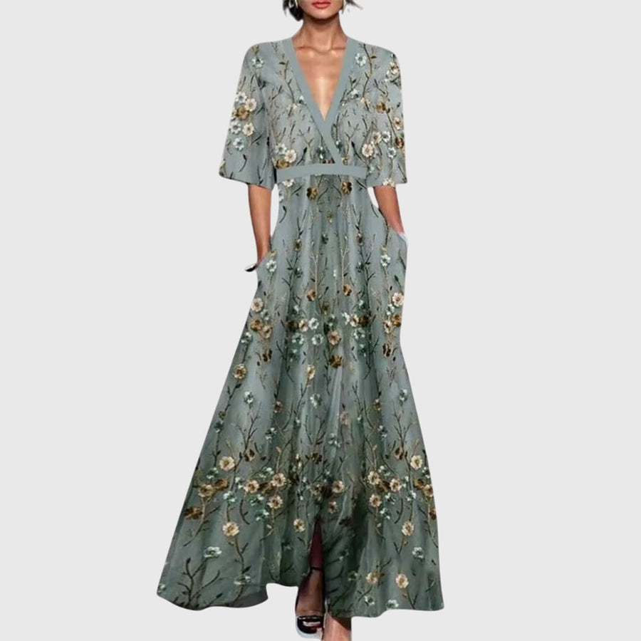 Women's Belted Floral Midi Dress – Garden Party Occasion Dress