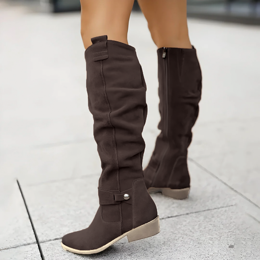 Women's Heeled Boots with Knee-High Shaft and Suede