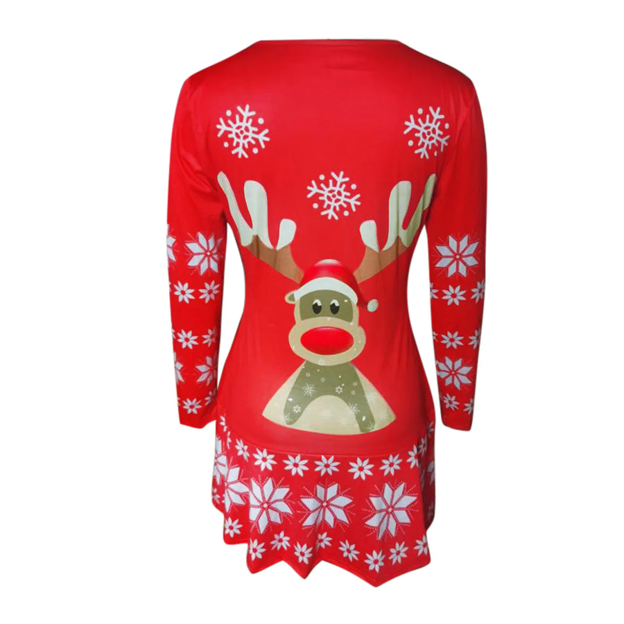 Women's Christmas Sweater Dress with Reindeer Motif