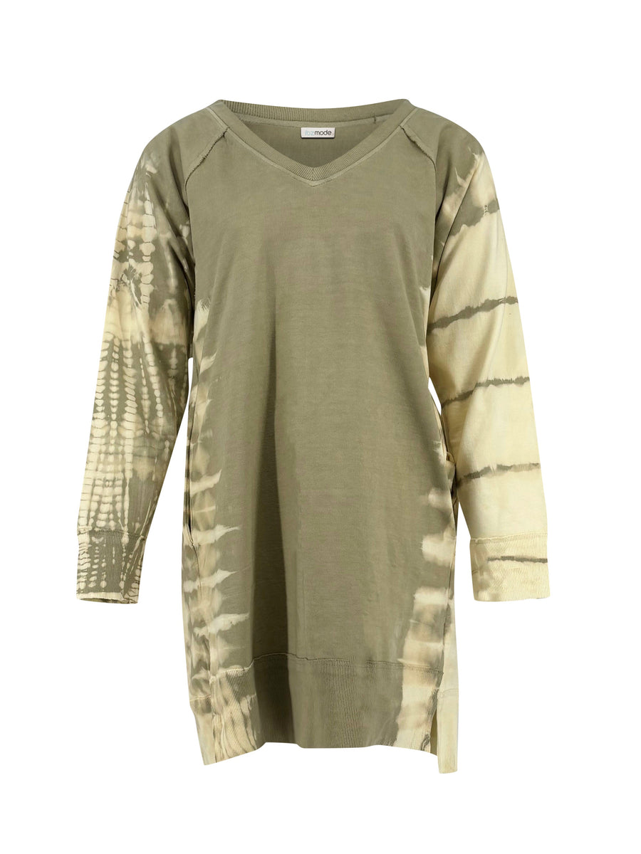 Women's Long Sleeve Mini Dress with V Neck and Side Slits