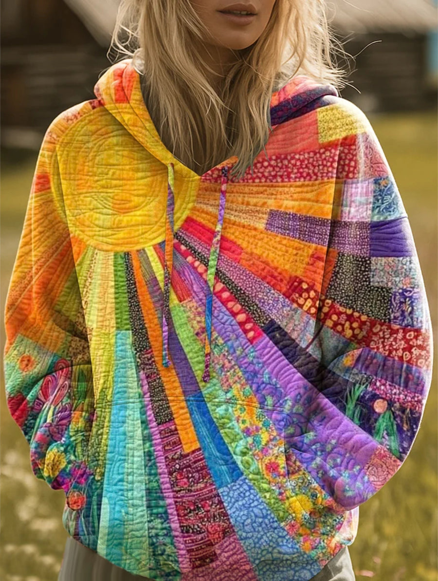 Women's Hoodie with Print and Patchwork