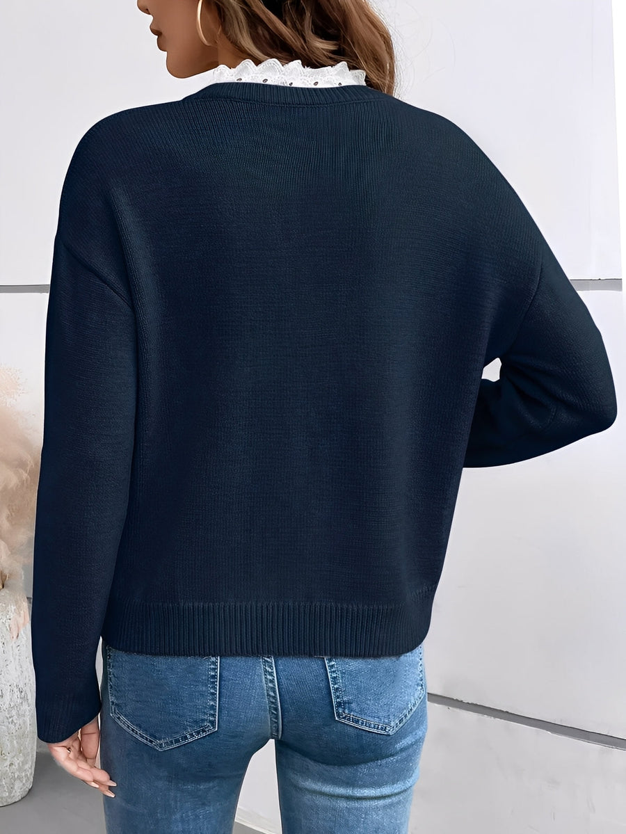 Women's Knit Sweater with Lace Details