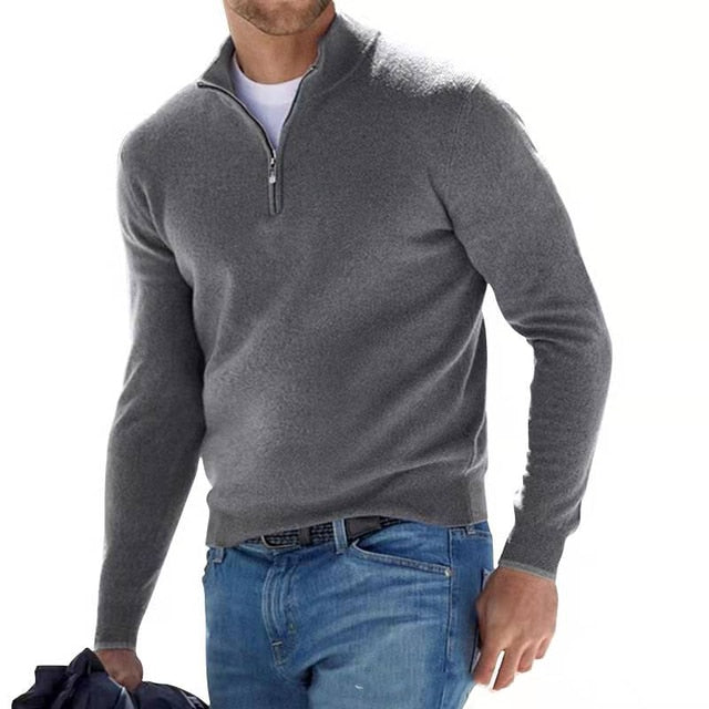 Men's Quarter-Zip Mock Neck Sweater, Long Sleeves, Regular Fit