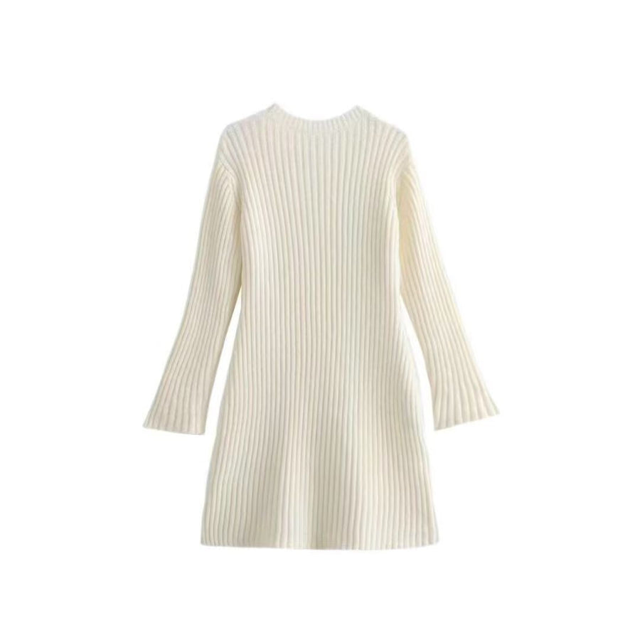 Women's Ribbed Knit Dress with Flared Cuffs