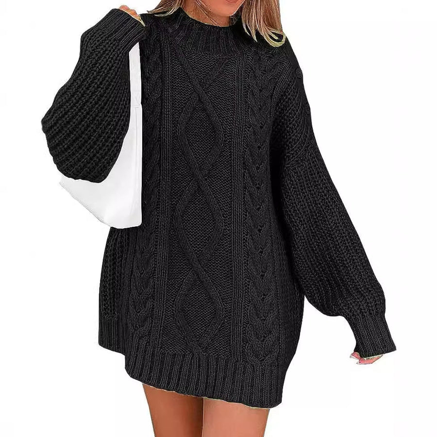 Women's Oversized Sweater Dress with Cable Knit Front