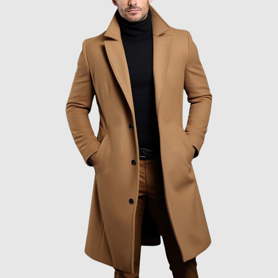 Men's Long Wool Coat, Single-Breasted