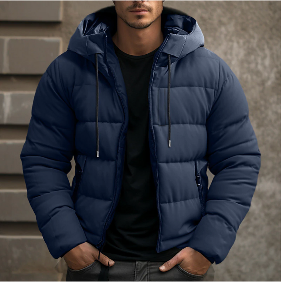 Men's Hooded Puffer Jacket, Quilted, Long Sleeves, Zip Front