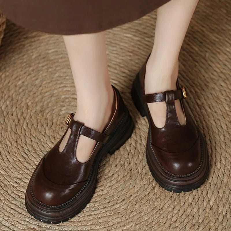 Women's T Strap Ballet Flats with an Adjustable Buckle