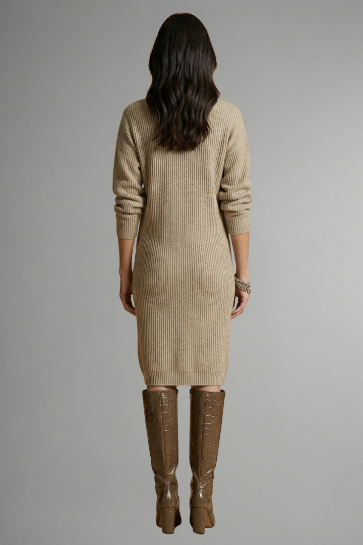 Women's Ribbed Knit Sweater Dress with Button Placket