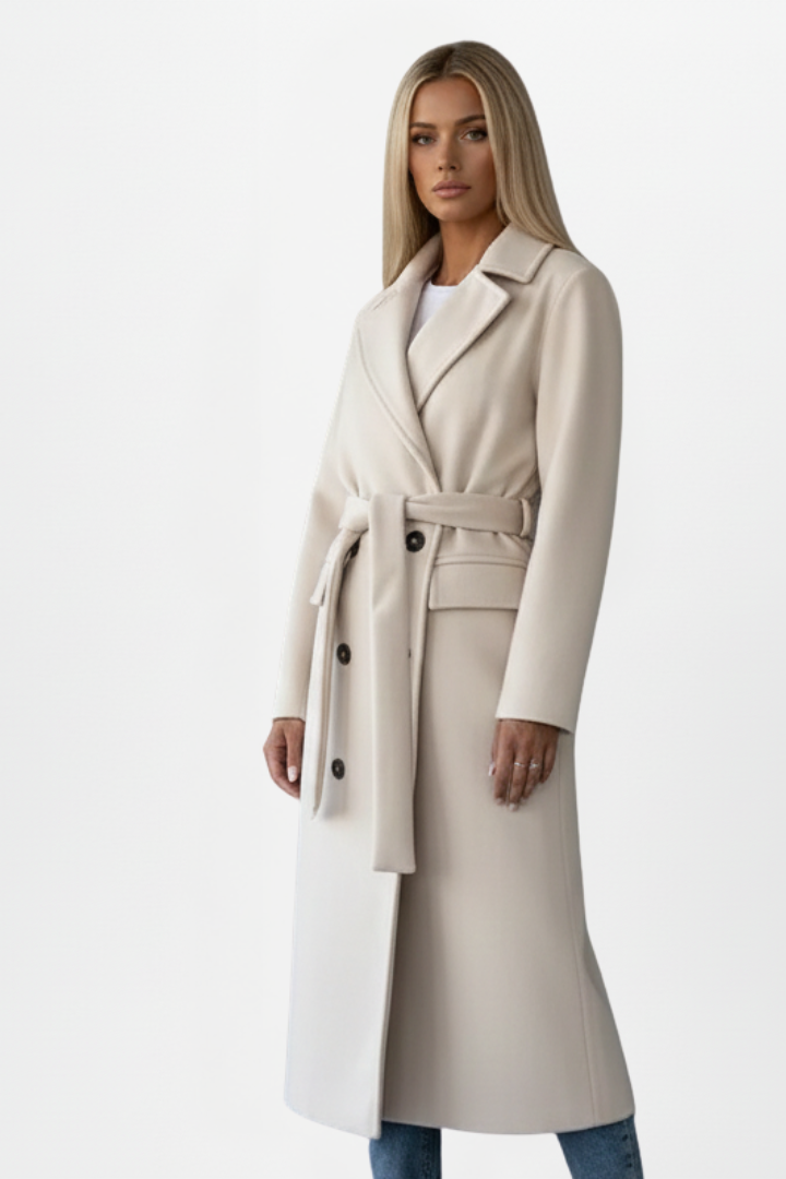 Women's Long Double Breasted Winter Coat with Belt