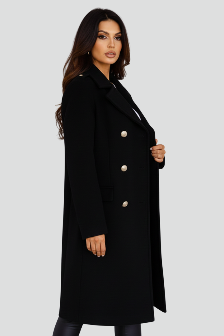 Women's Long Winter Coat with Double Button Front