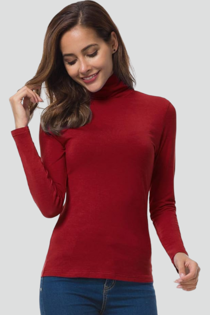 Women's Fitted Turtleneck Sweater with Long Sleeves