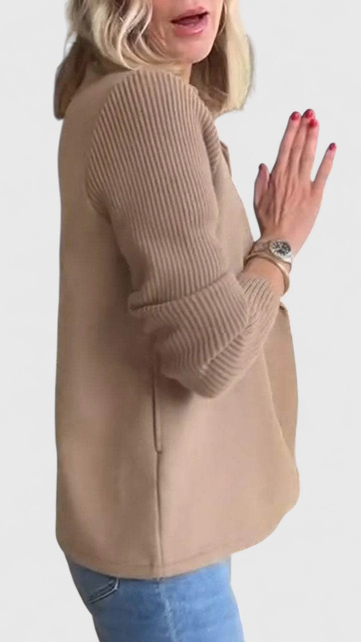Women's Double-Breasted Tailored Blazer with Soft Contrast Sleeves