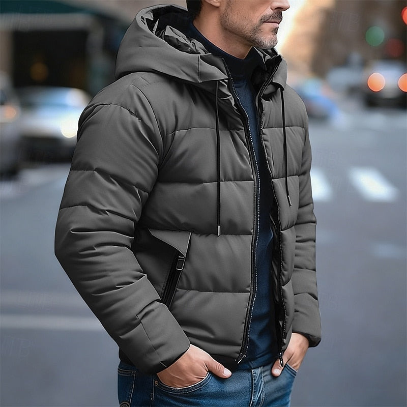 Women's Puffer Jacket with Quilted Panels and Hood