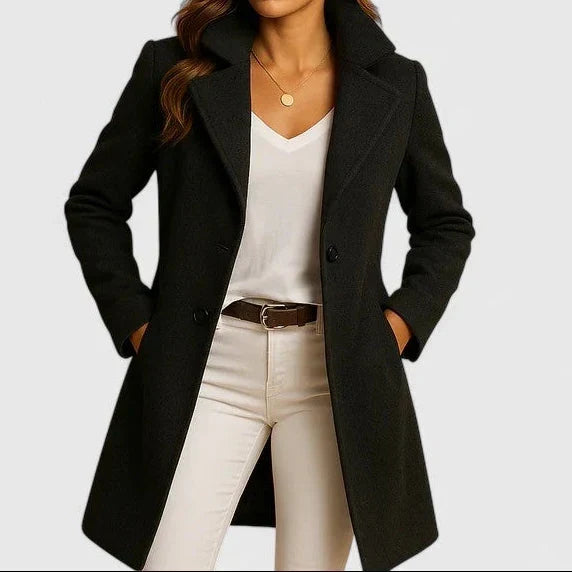Women's Double Breasted Long Coat with Wide Notch Lapels