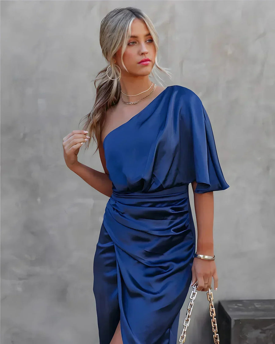 Women's One Shoulder Midi Dress with a Side Slit