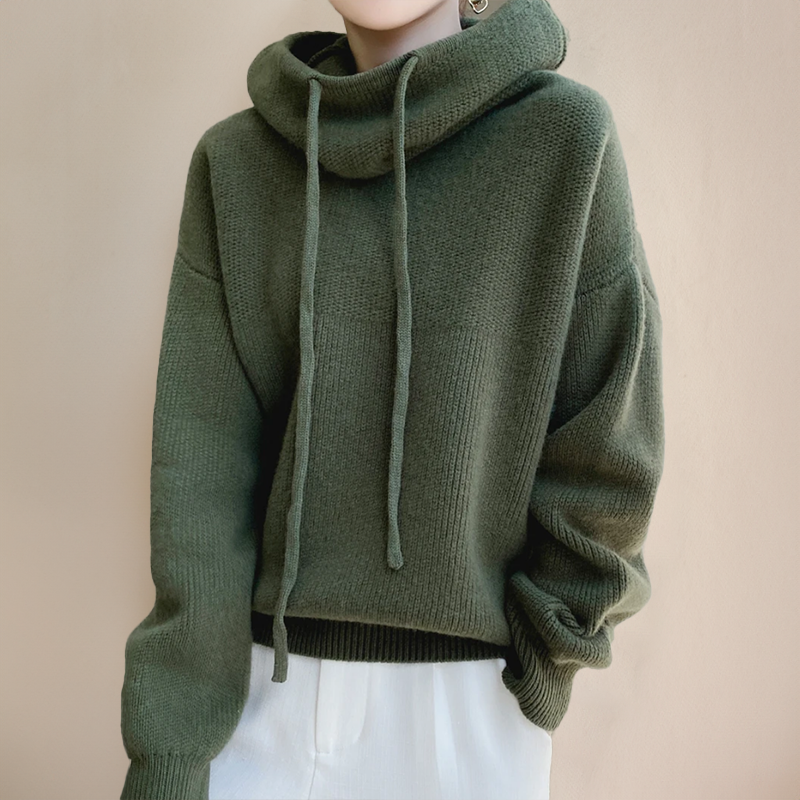 Women's Turtleneck Sweater with Wool and Hood