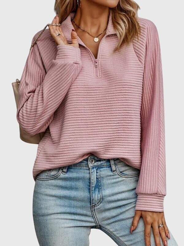 Women's Sweater with V-Neck and Zip Closure
