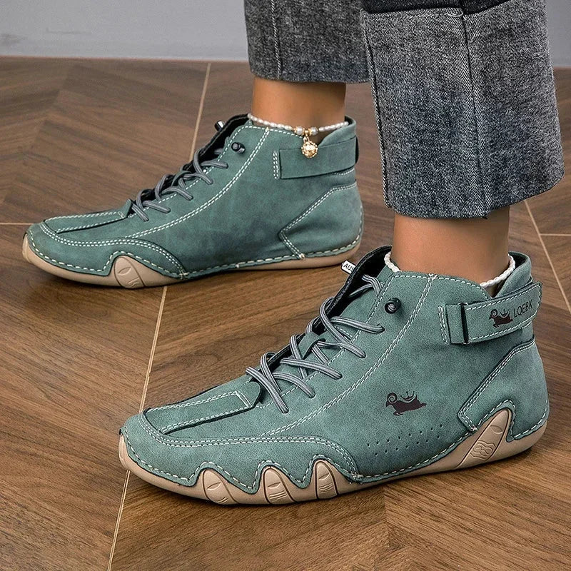 Women's suede lace-up ankle boots with contrast stitching
