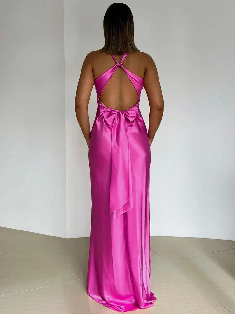 Women's Satin Halter Neck Maxi Dress