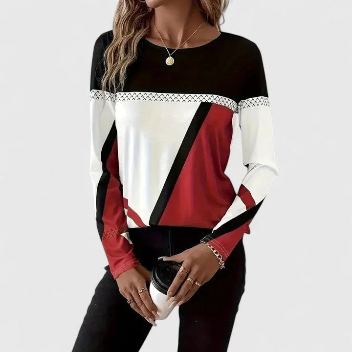 Women's colorblock crew neck sweatshirt with geometric design