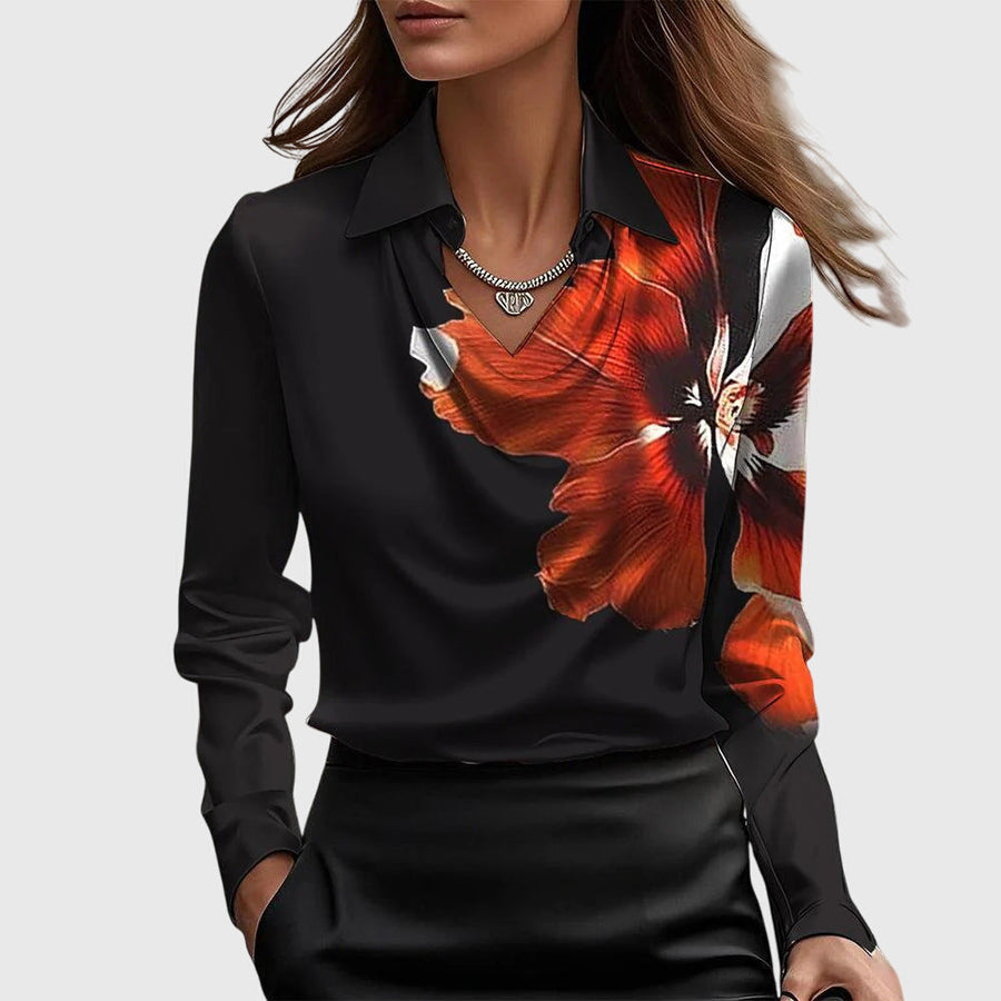 Women's Draped Blouse with Pleated Neckline and Subtle Shine