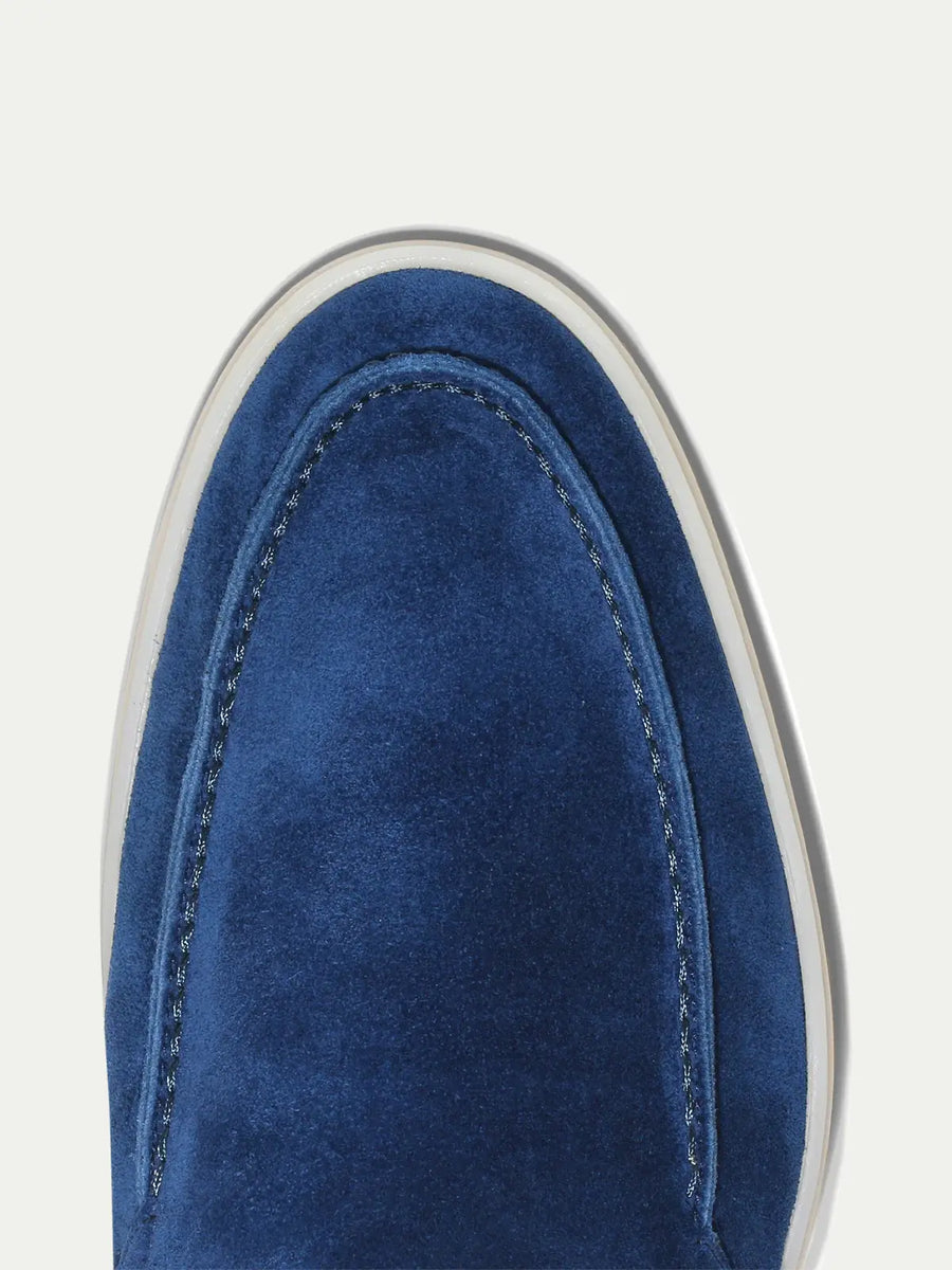 Men's Blue Loafers, Textured Finish, Round Toe, Flat Sole