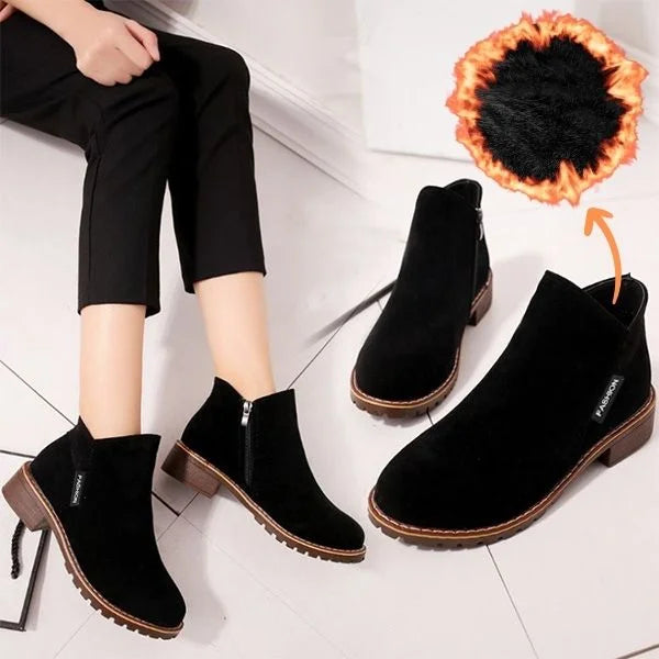 Women's suede side zip orthopedic ankle boots with fleece lining