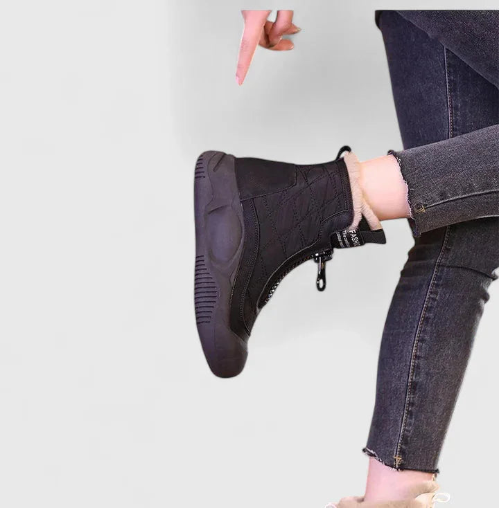 Women's quilted zip-up orthopedic ankle boots with faux fur lining