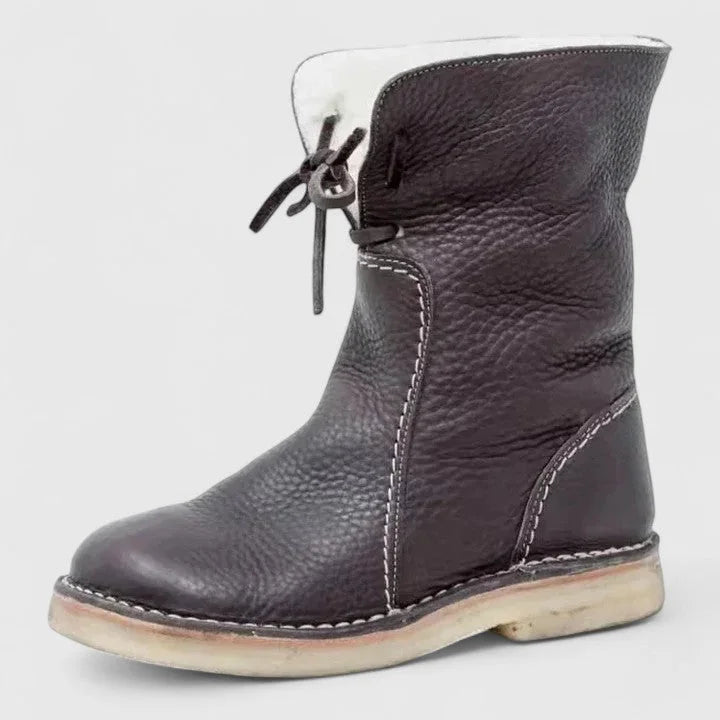 Women's faux leather lace-up orthopedic ankle boots with sherpa lining