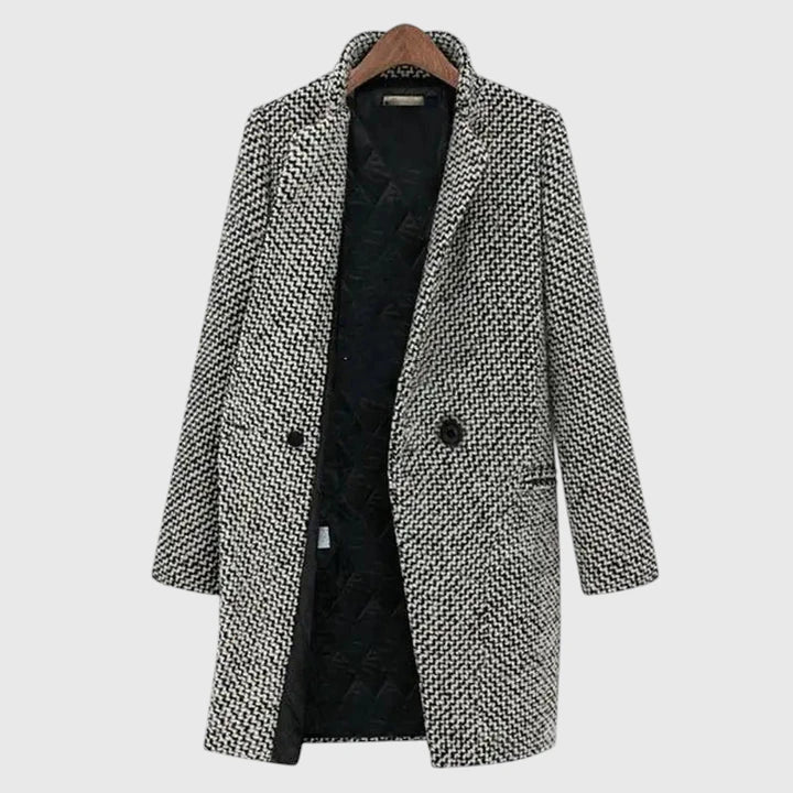 Women's Long Grey Coat with Collar and Button Front