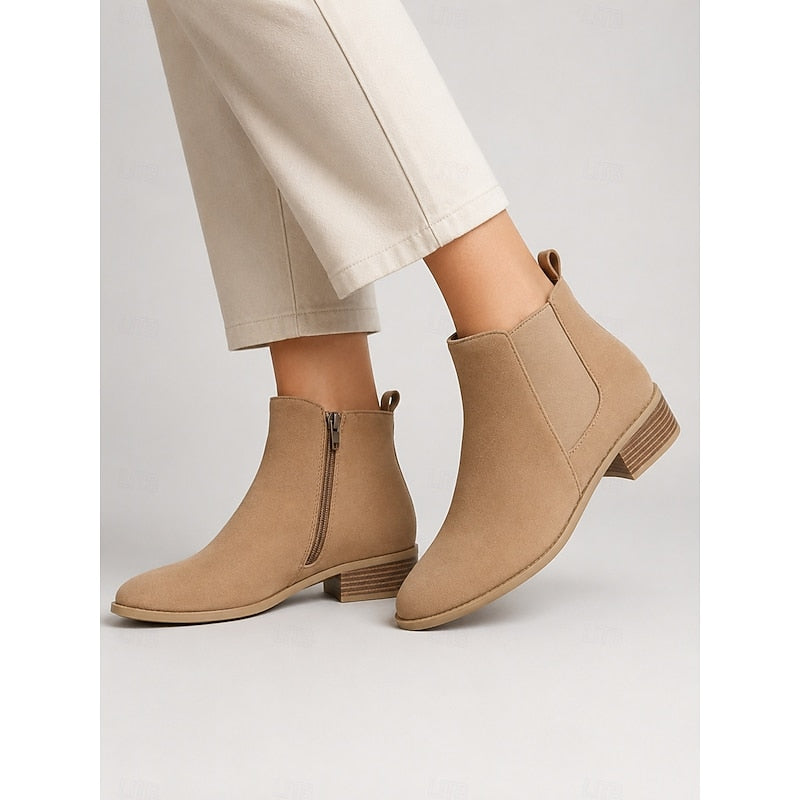 Women's Ankle Boots with Block Heel and Zip Closure