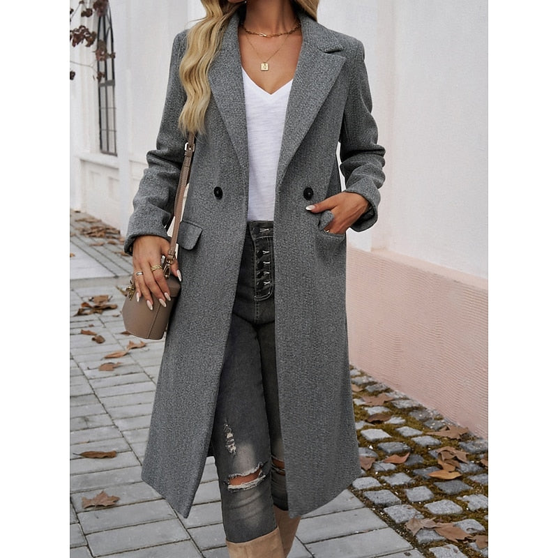 Long Women's Coat with Down Filling and Button Front