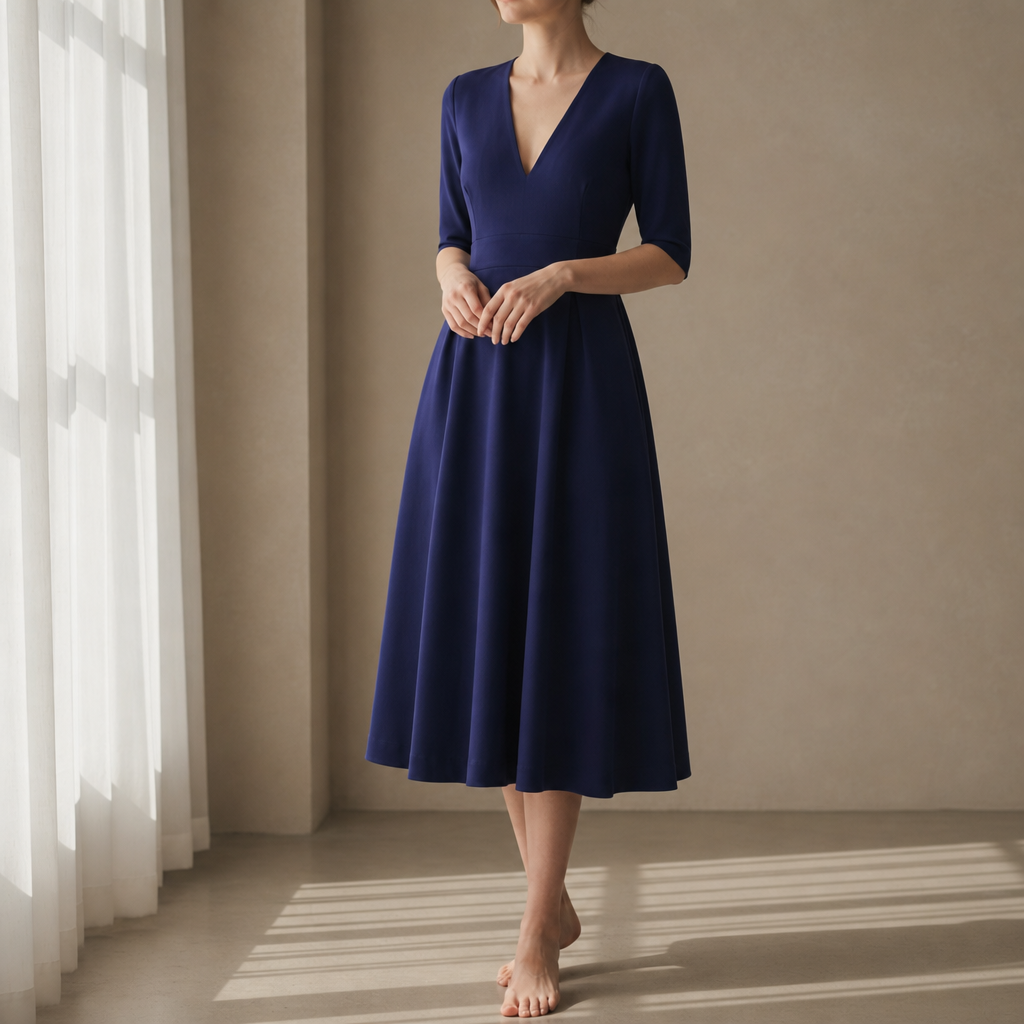 Gaeta Deep V Neck Midi Dress