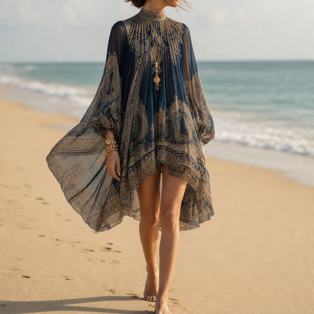 Amorgos Chiffon Asymmetric Mini Dress