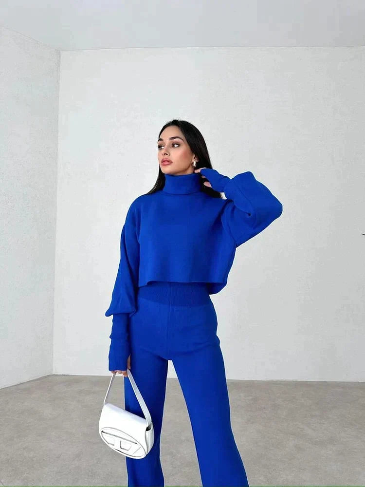 Women's Turtleneck Sweater Set with Relaxed Trousers