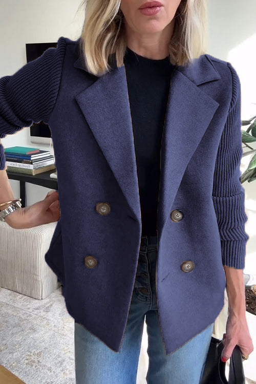Women's Double-Breasted Blazer, Notched Lapels, Ribbed Sleeves