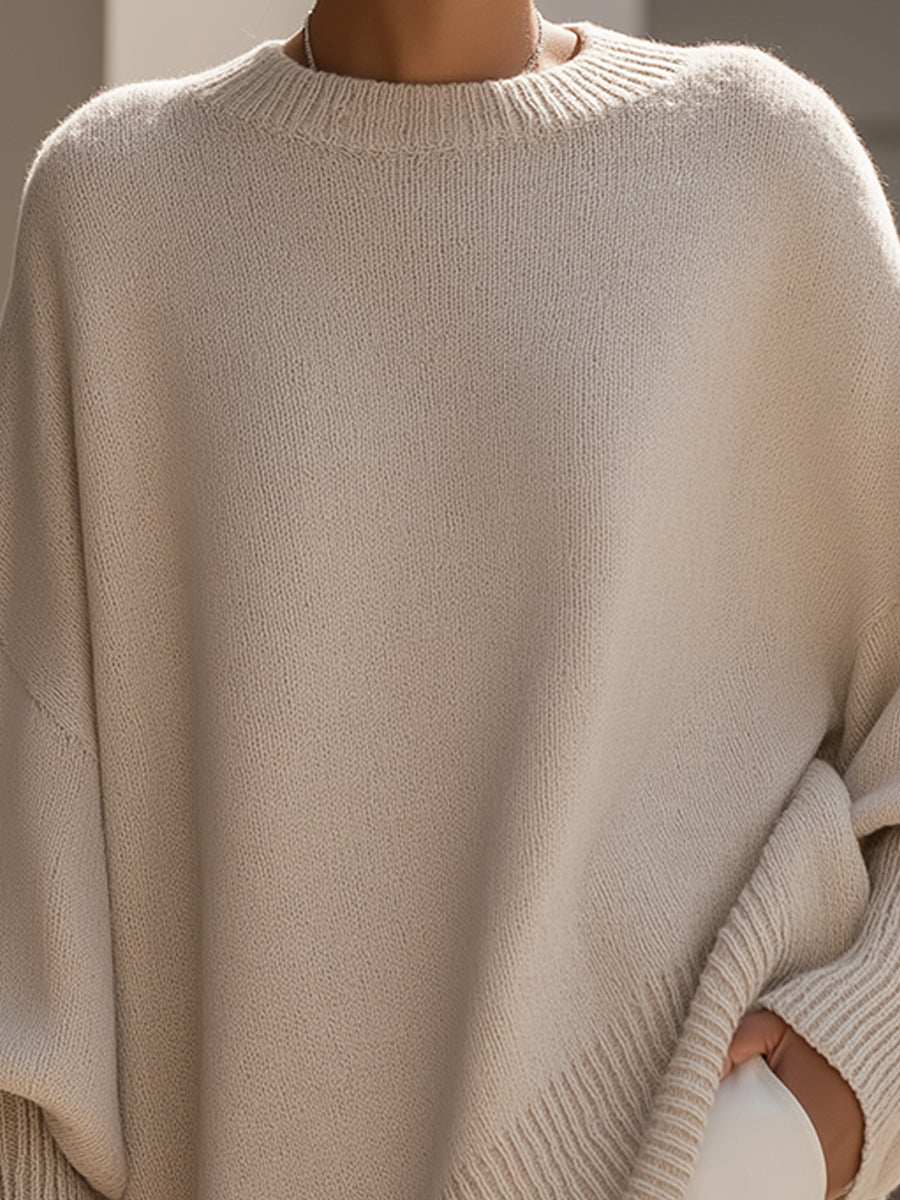 Lindsay | Womens Oversized Knit Poncho Sweater with Batwing Sleeves | Asymmetrical Hem, Round Neck | 7 Colors S-XL