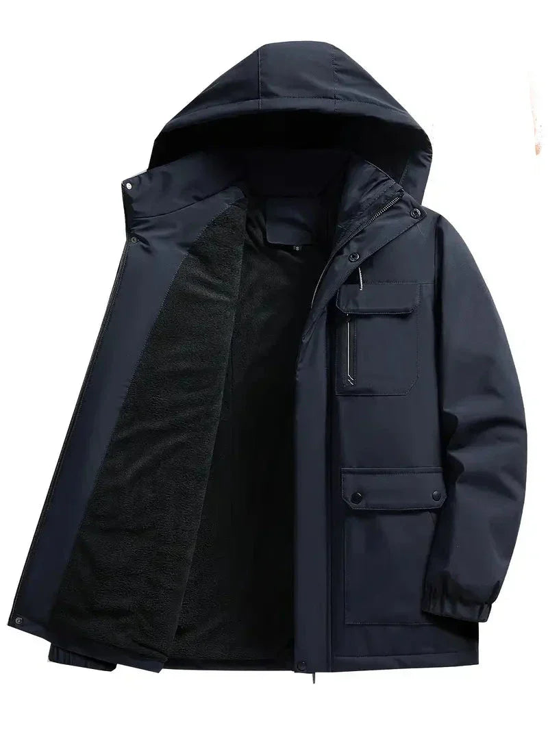Men's Hooded Parka Jacket, Regular Fit, Fleece Lining, Pockets