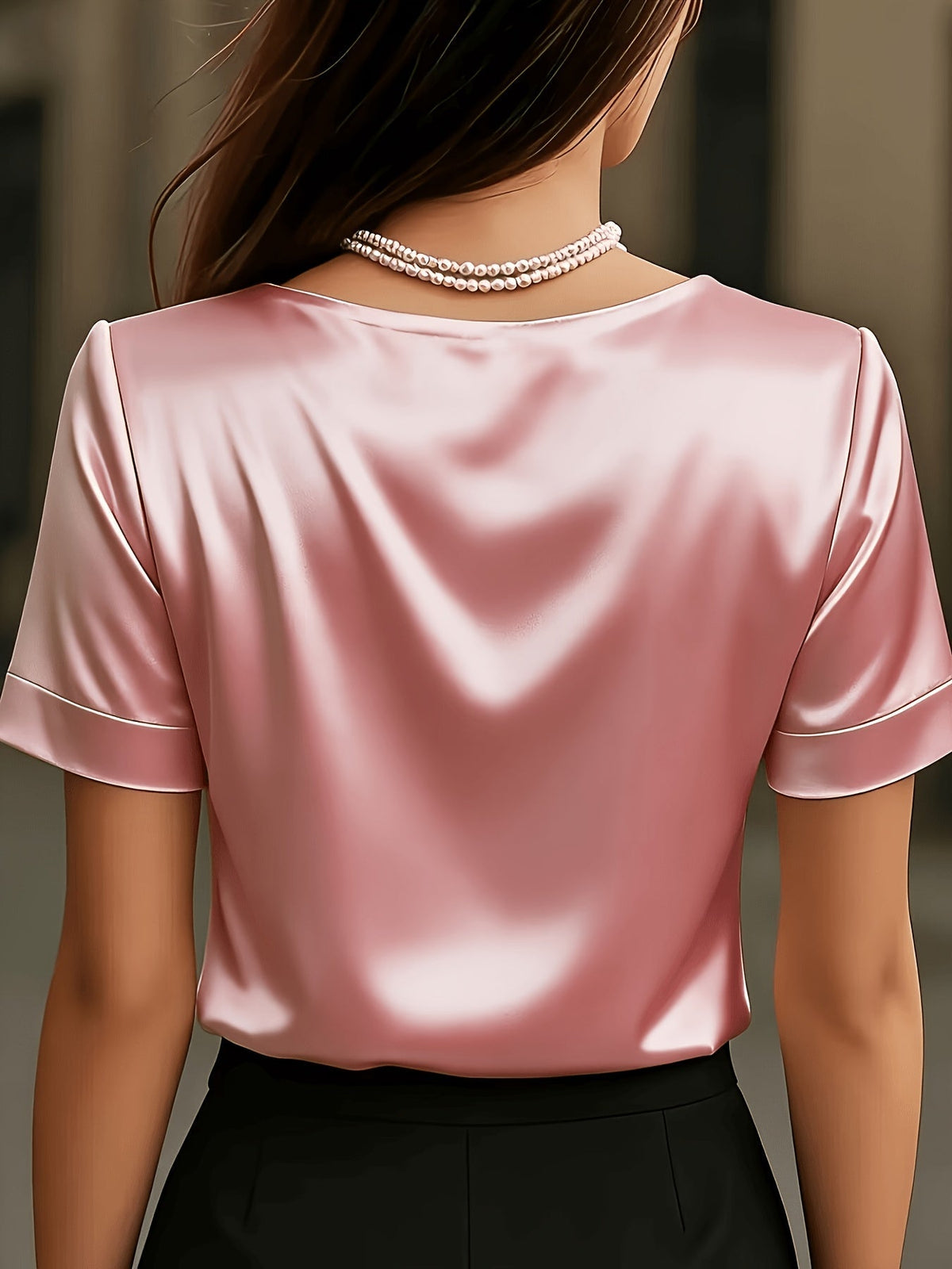 Women's Satin Blouse with V Neck and Short Sleeves | Relaxed Drape, Smooth Seams | Sizes XS to 3XL, 4 Colors