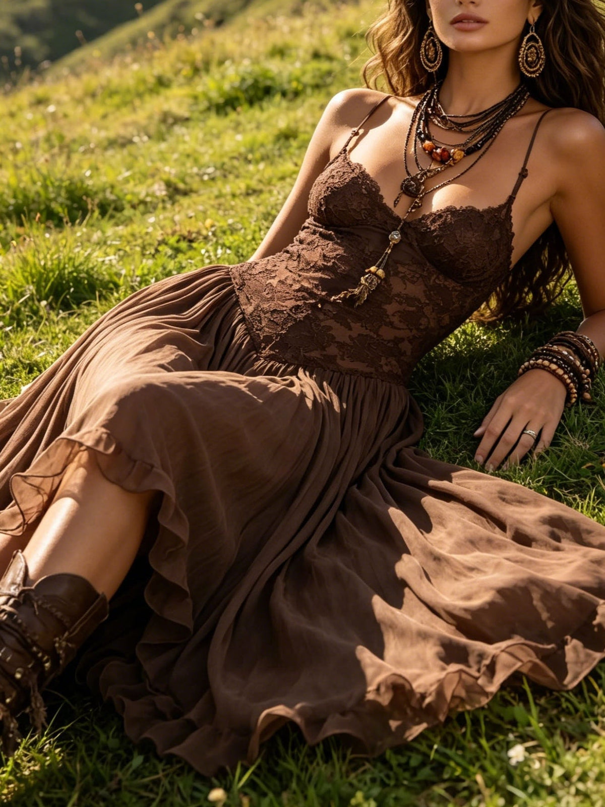 Gwenaëlle | Lace Dress with Pleated Chiffon Skirt