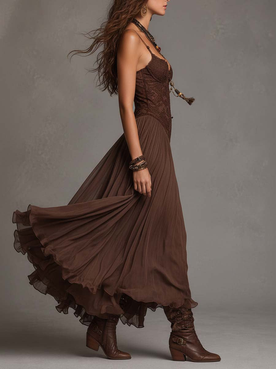 Gwenaëlle | Lace Dress with Pleated Chiffon Skirt