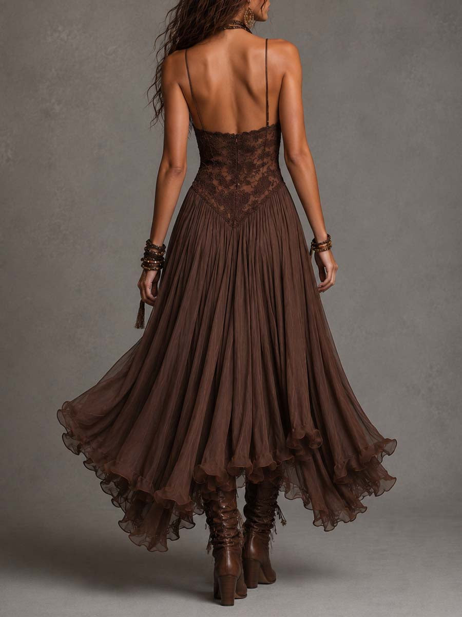 Gwenaëlle | Lace Dress with Pleated Chiffon Skirt