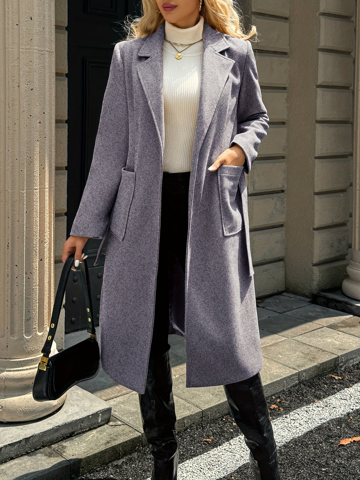 Women's Coat with Waist Belt and Pockets | For Winter | Size S-XL | Camel, Light Brown, Black, Grey