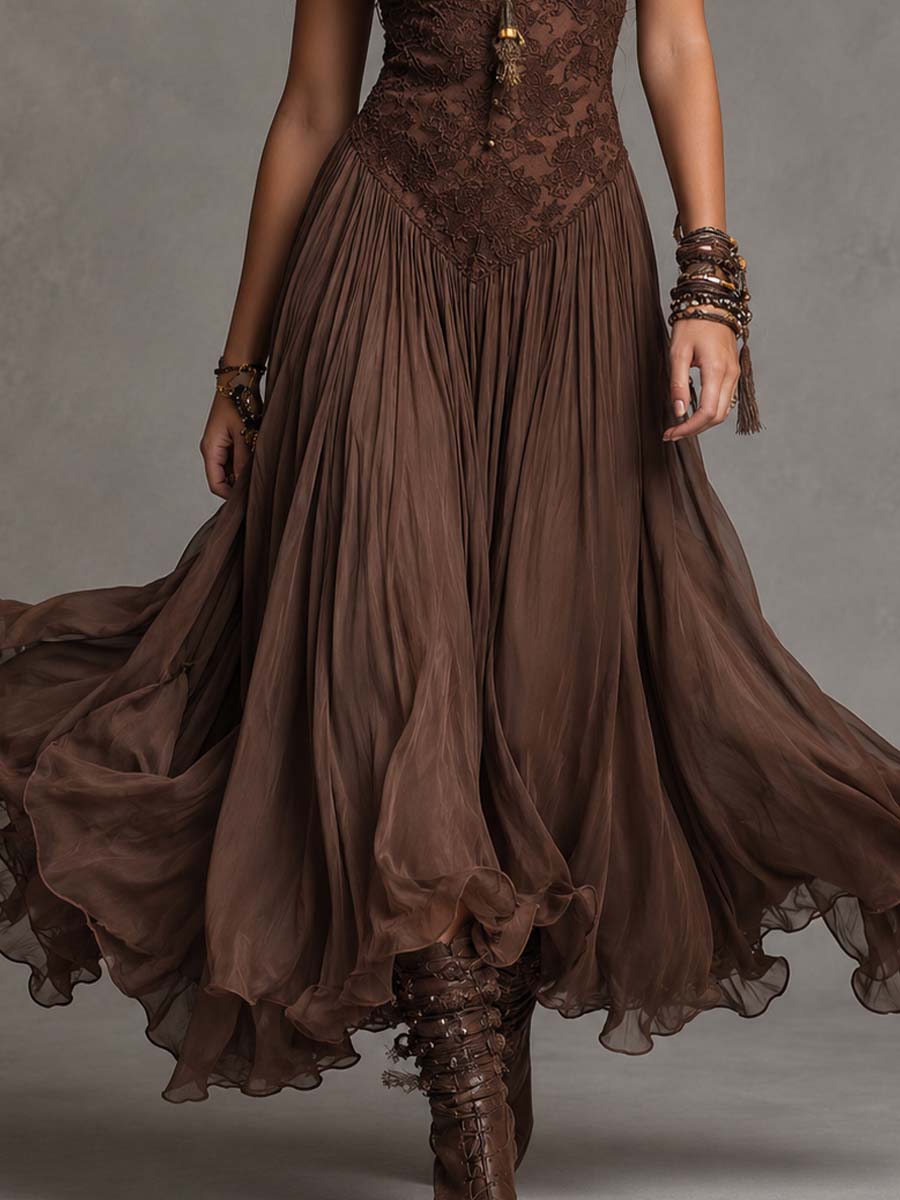 Gwenaëlle | Lace Dress with Pleated Chiffon Skirt
